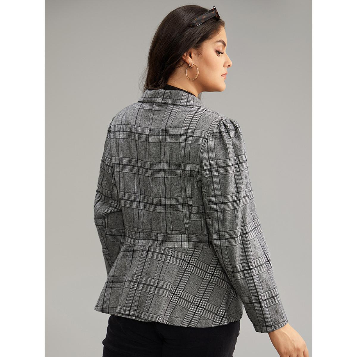 Plus Size Plaid Suit Collar Button Up Blazer Gray Women Work Plaid Button Sleeve Long Sleeve Suit Collar 22-24/3X At the Office Blazers BloomChic Product Image