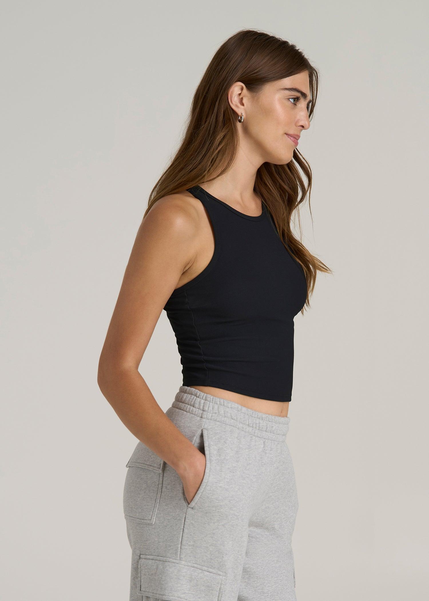 Cropped Ribbed Tank Top for Tall Women in Black Female Product Image