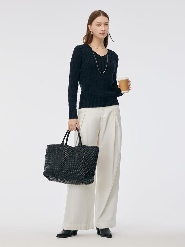 100% Cotton Cable Knit Women Sweater Product Image