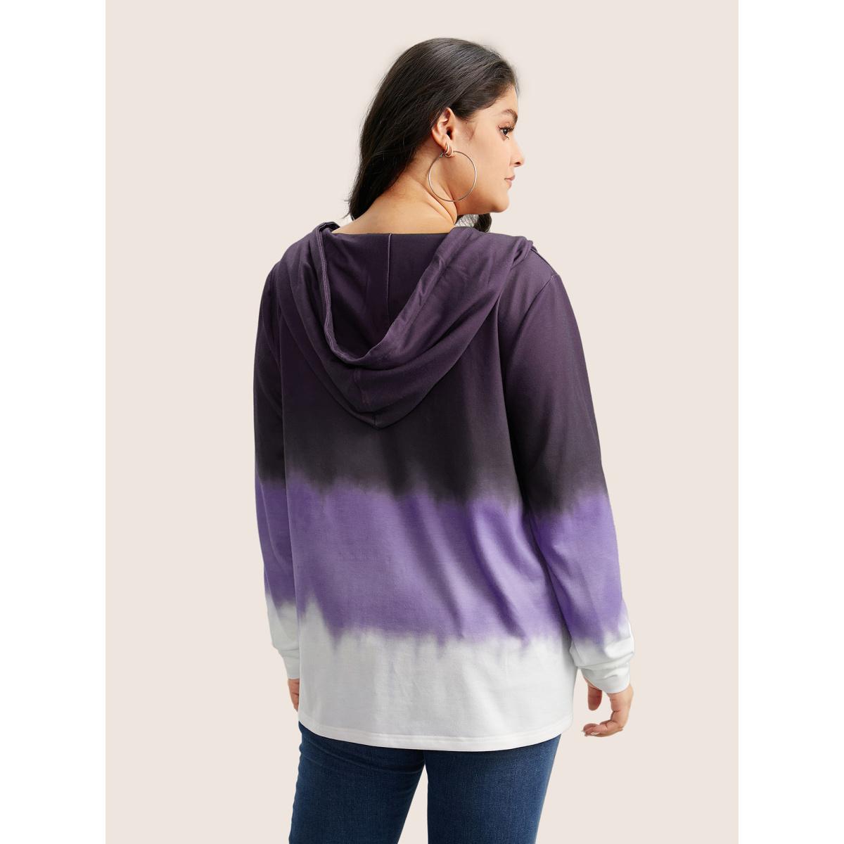 Plus Size Tie Dye Button Up Hooded Drawstring Sweatshirt Women Eggplant Casual Button Hooded Everyday Sweatshirts BloomChic 22-24/3X Product Image