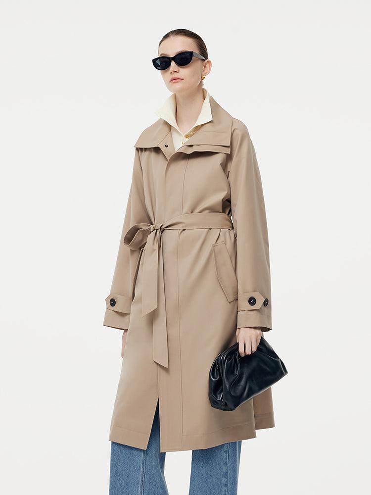 Worsted Wool Blend Waterproof Women Trench Coat With Belt Product Image