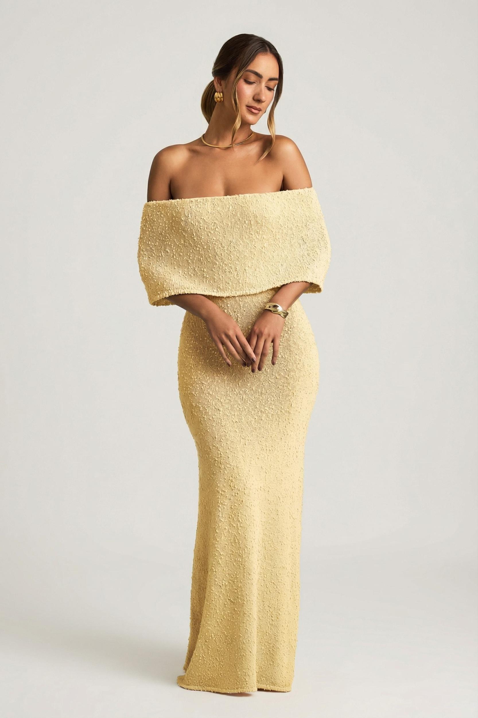 Bouclé Off-Shoulder Maxi Dress in Yellow Girls Product Image