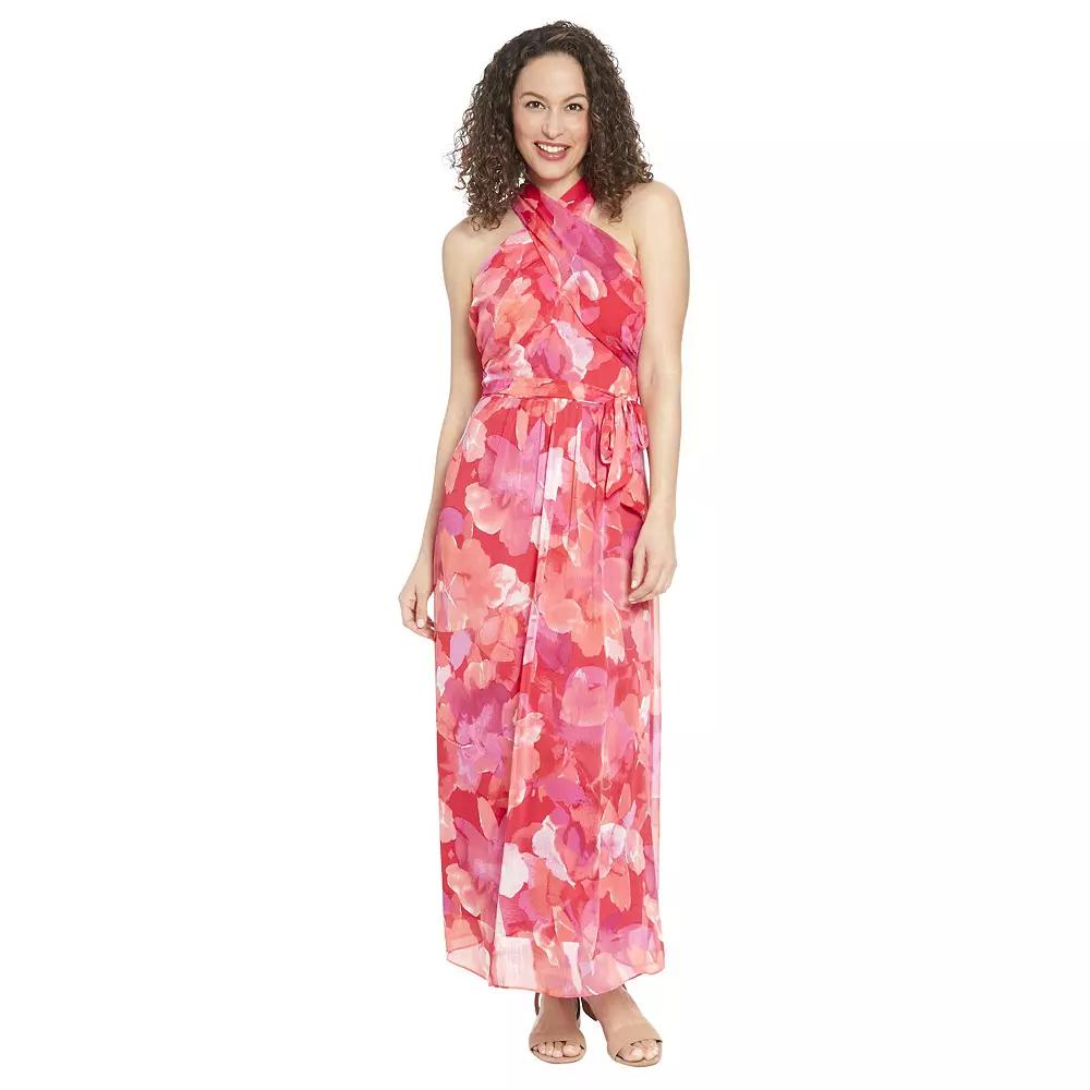 Women's London Times Floral Wrap Halter Maxi Dress,  Product Image