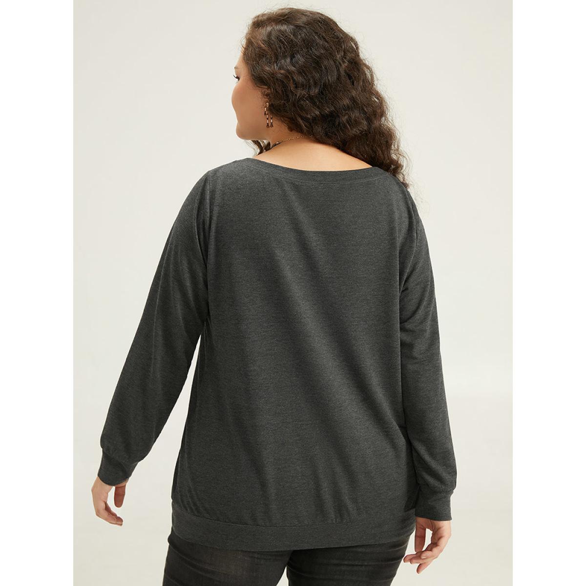 Plus Size Round Neck Halloween Print Sweatshirt Women DimGray Casual Printed Festival-Halloween Sweatshirts BloomChic 10/M Product Image