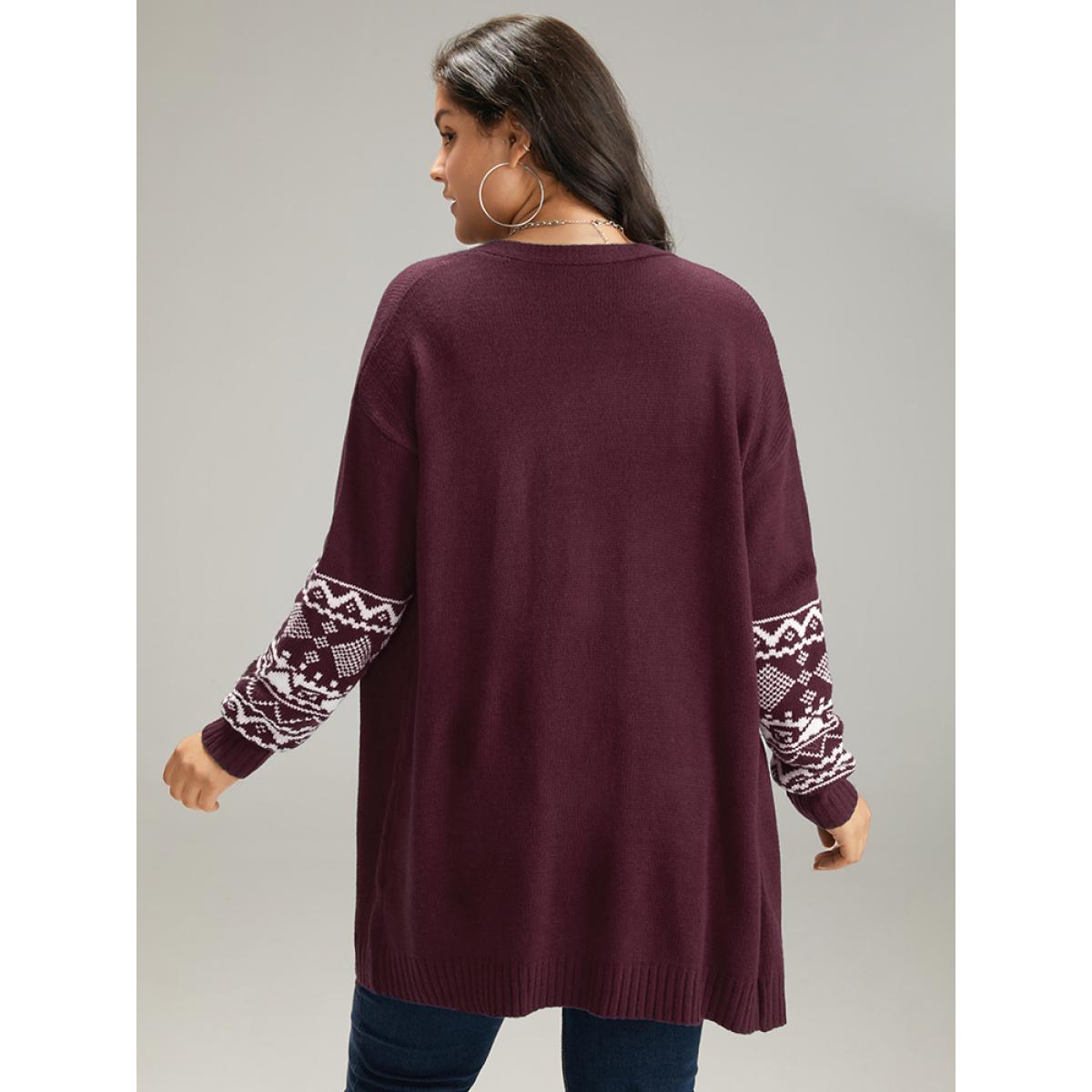 Plus Size Geometric Graphic Open Front Tunic Cardigan Purple Women Casual Loose Long Sleeve Dailywear Cardigans BloomChic 14-16/1X Product Image