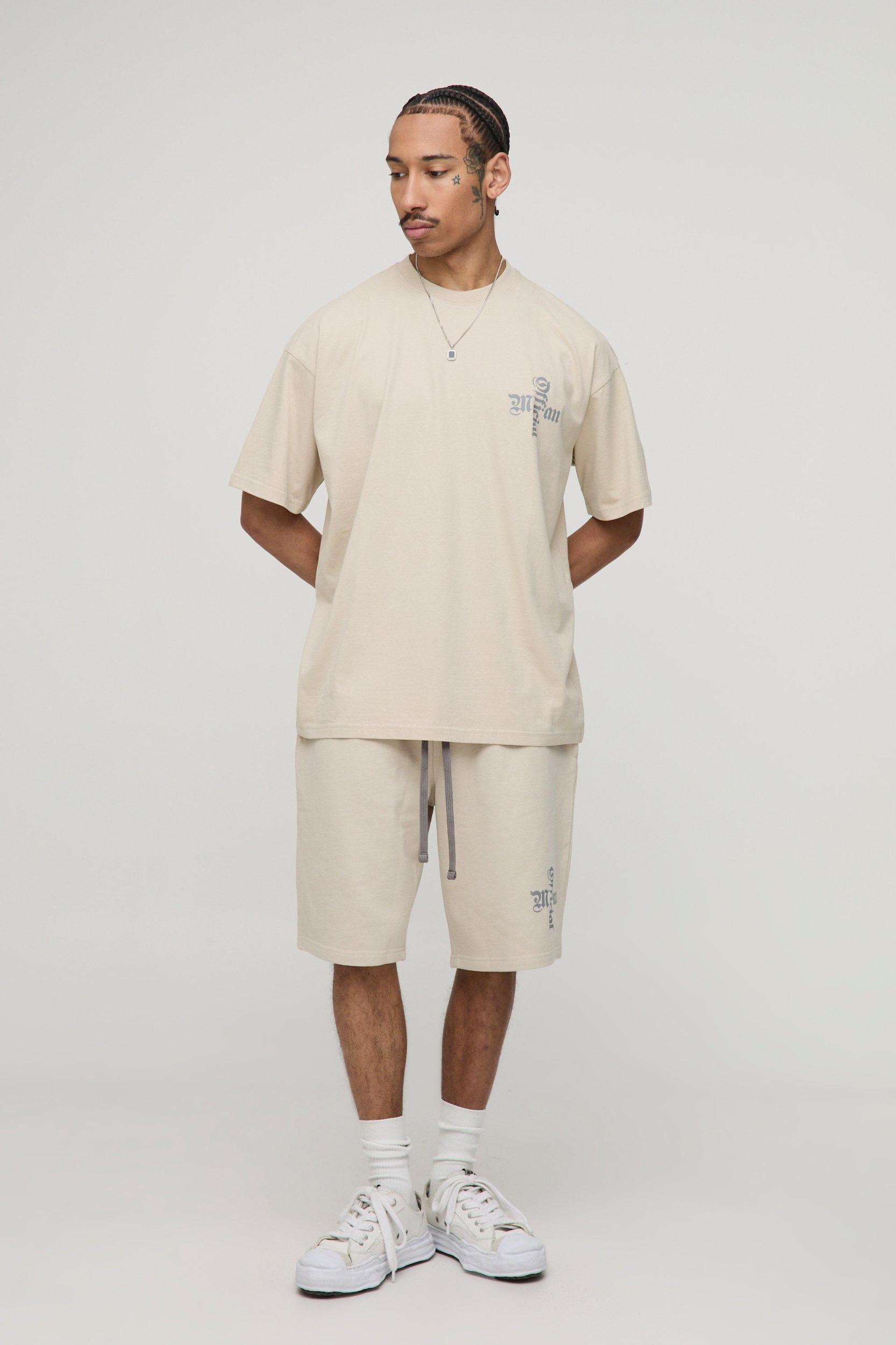 Oversized Official Cross Graphic T-Shirt & Short Set | boohooMAN USA Product Image