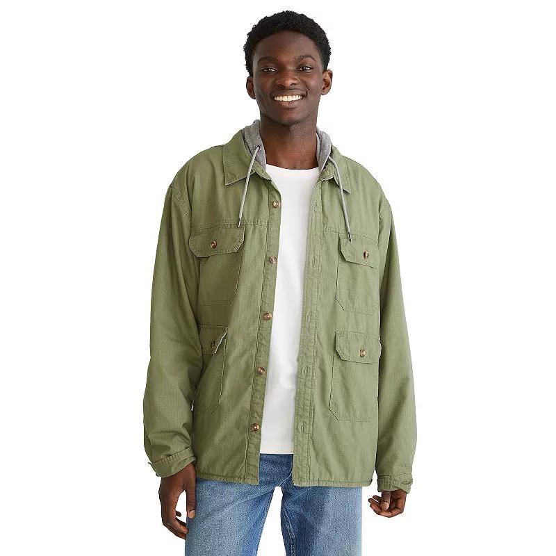 Men's Aeropostale Long Sleeve Hooded Shacket, Size: Small, Four Leaf Green Product Image
