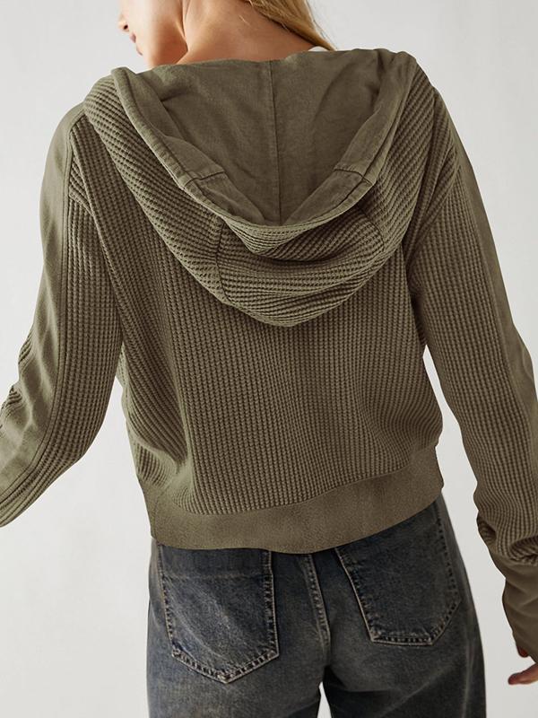 Hooded Long Sleeves Buttoned Pockets Split-Joint Zipper Hooded Outerwear Product Image