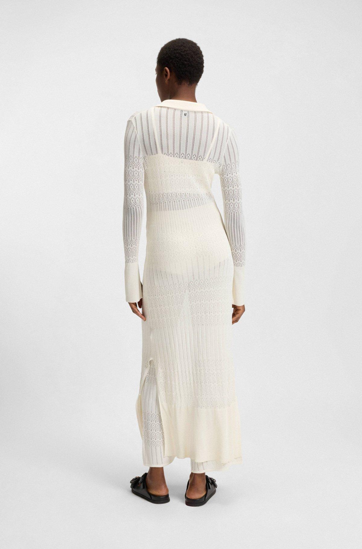 Long knitted cardigan with collar Product Image