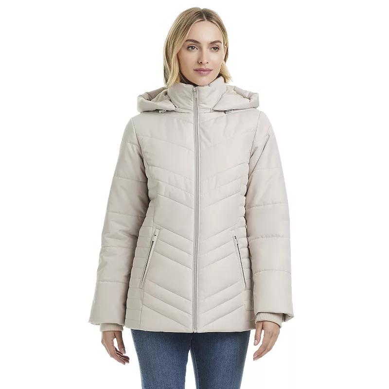 Women's d.e.t.a.i.l.s Triple Chevron Puffer Jacket with Detachable Hood, Size: XXL, Beige Product Image