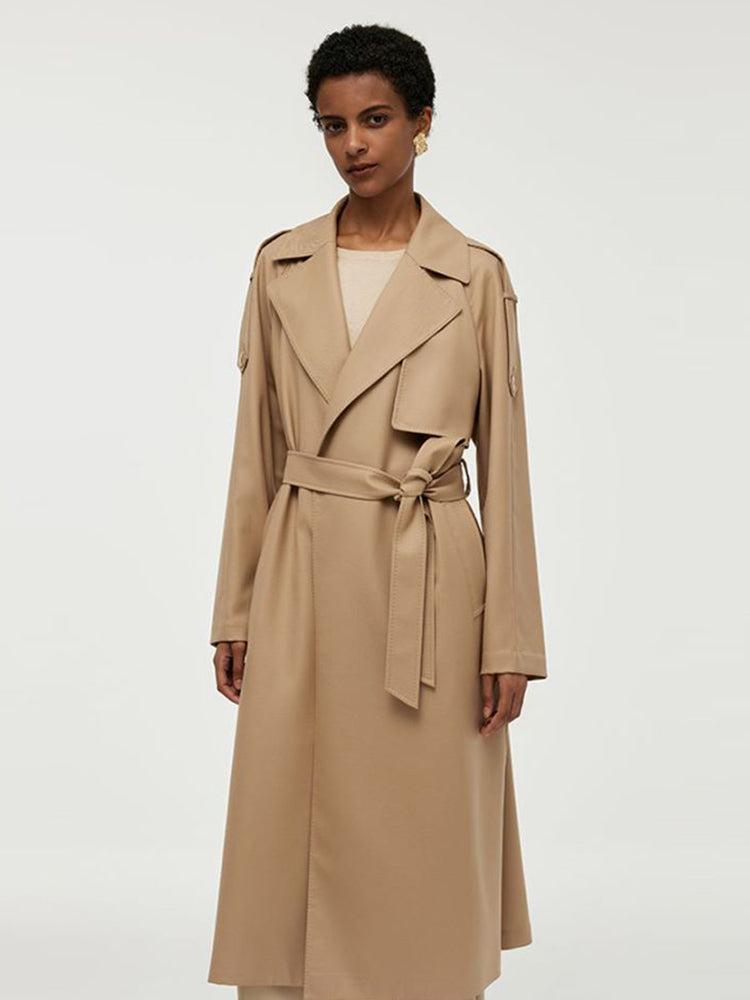 Worsted Wool Lapel Women Trench Coat With Belt Product Image
