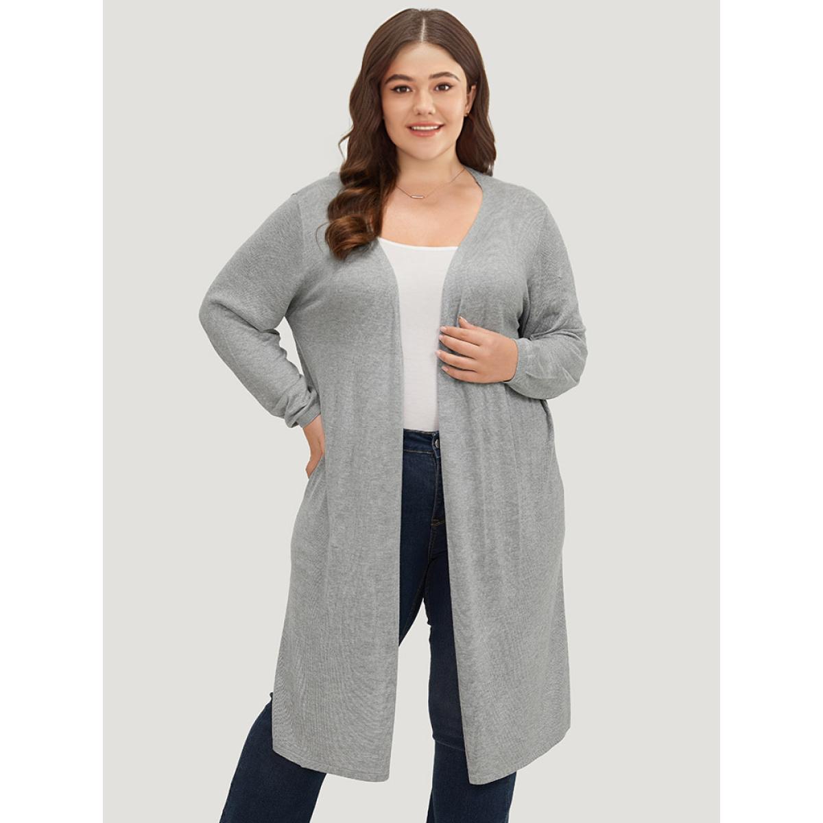 Plus Size Supersoft Essentials Plain Bowknot Front Supersoft Cardigan Gray Women Casual Loose Long Sleeve Everyday Cardigans BloomChic 12/L Product Image