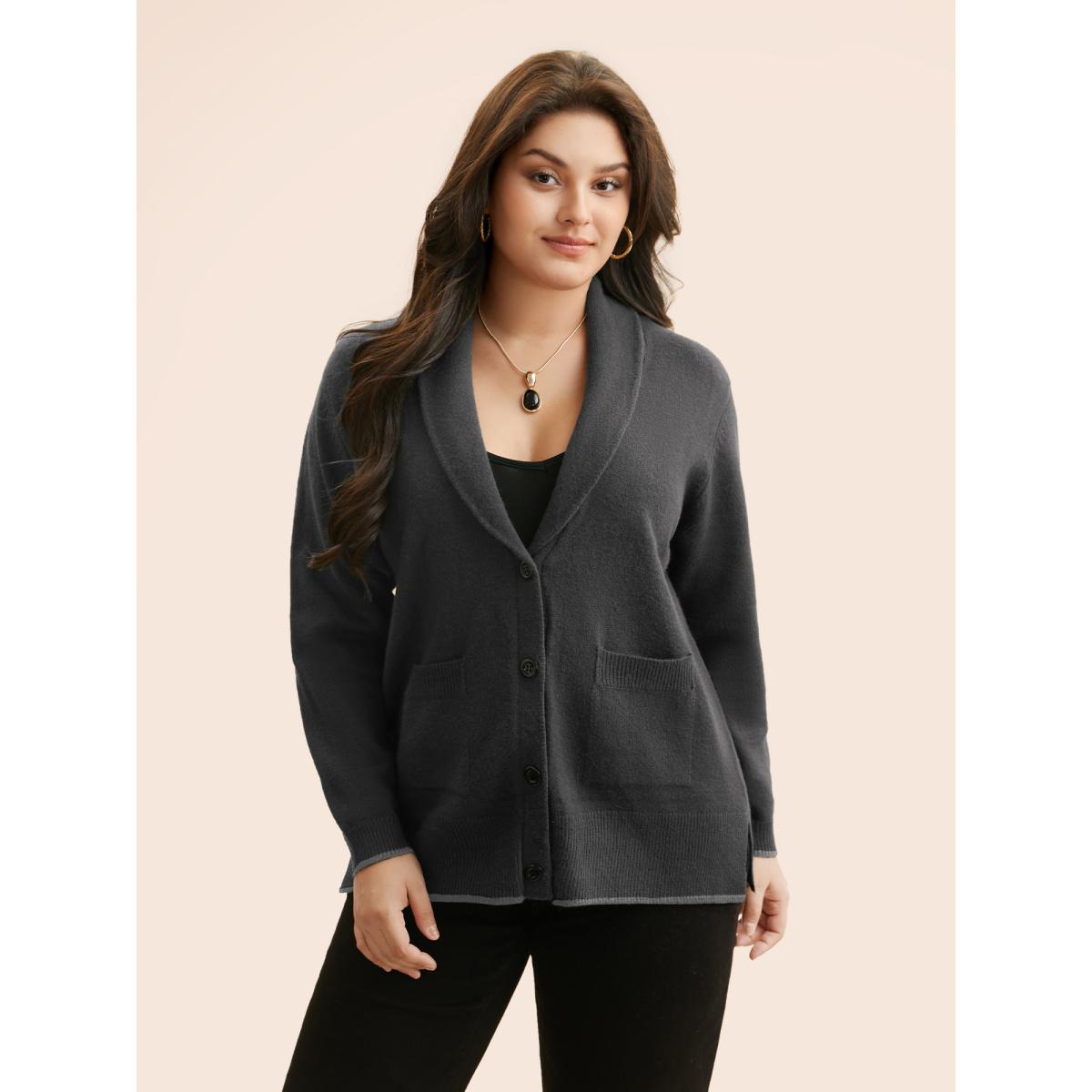 Plus Size Supersoft Essentials Solid Shawl Collar Cardigan DimGray Women Casual Loose Long Sleeve Everyday Cardigans BloomChic 18-20/2X Product Image