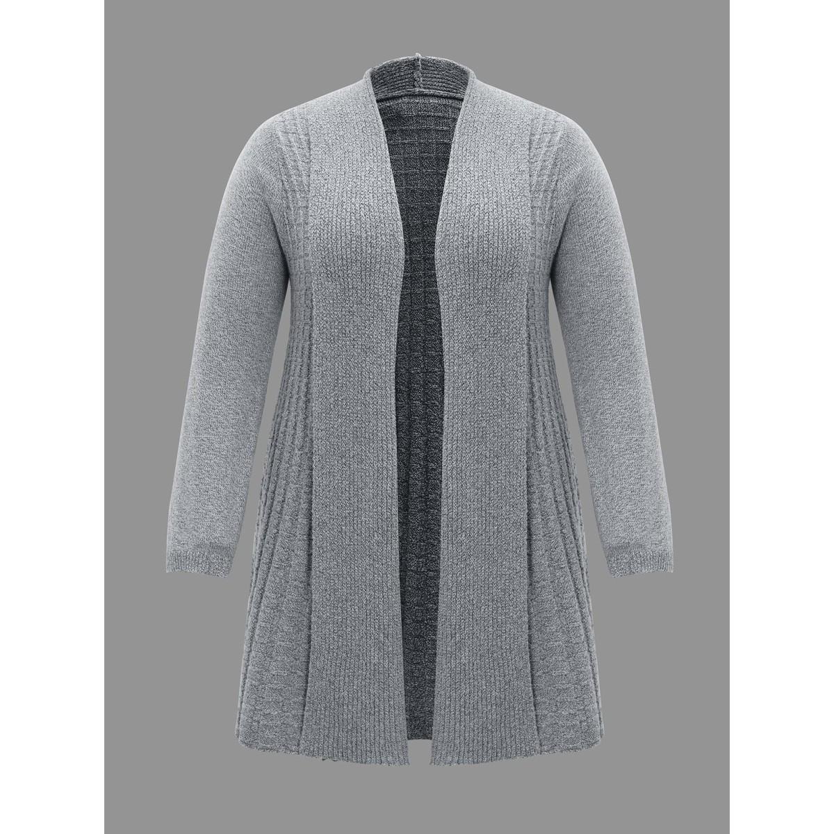 Plus Size Folded Kimono Collar Plain Plisse Cardigan DarkGray Women Casual Loose Long Sleeve Everyday Cardigans BloomChic 10/M Product Image