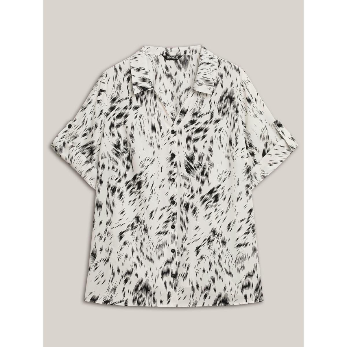 Plus Size Ivory Zebra Print Tab Sleeve Shirt Collar Blouse Women Elbow-length sleeve Shirt collar Office Blouses BloomChic 12/L Product Image