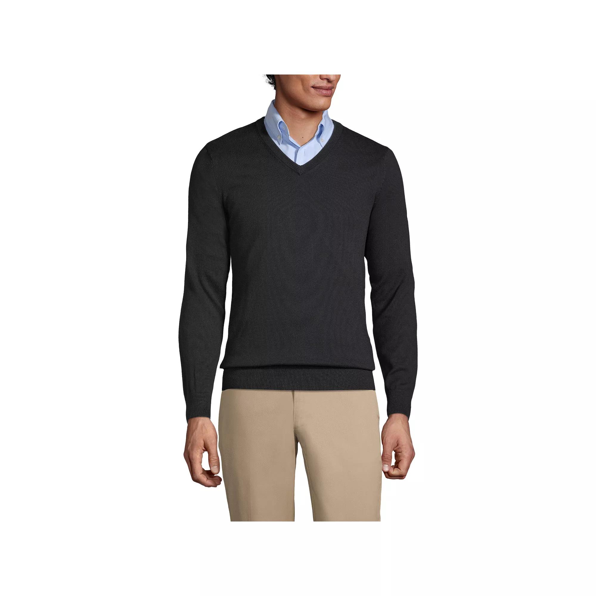 Men's Lands' End School Uniform Fine Gauge V-neck Sweater,  Product Image