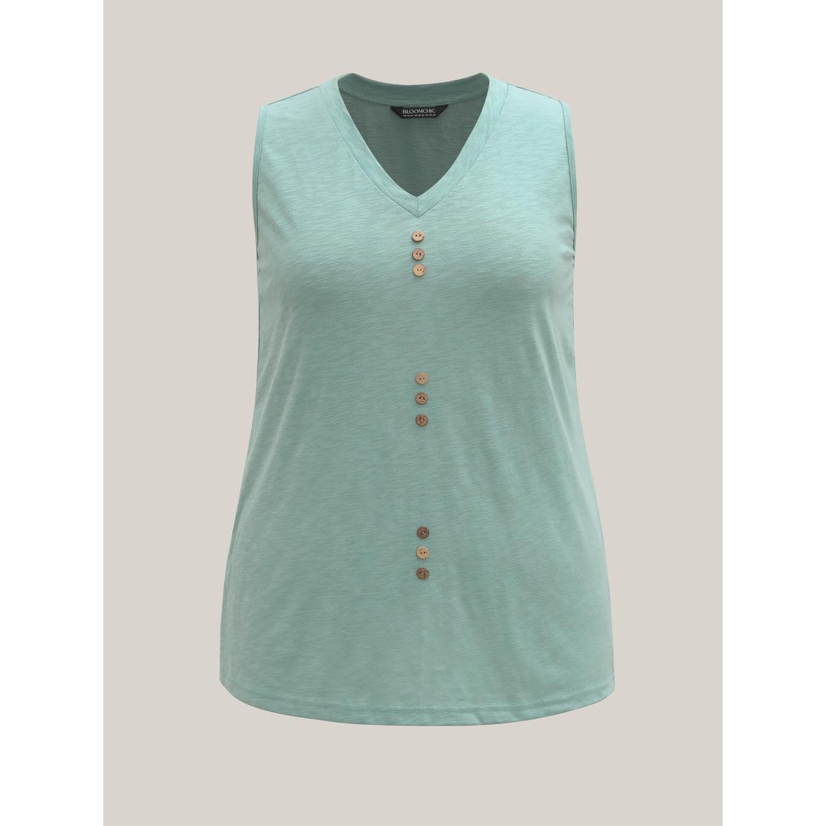 Plus Size Bamboo Cotton Stretchy Button Vest Women Greenbean Casual Slit V-neck Everyday Tank Tops Camis BloomChic 26/4X Product Image