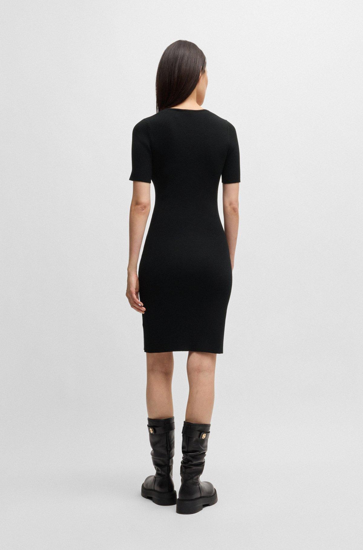 BOSS - Slim-fit dress in ribbed stretch fabric - Black Product Image
