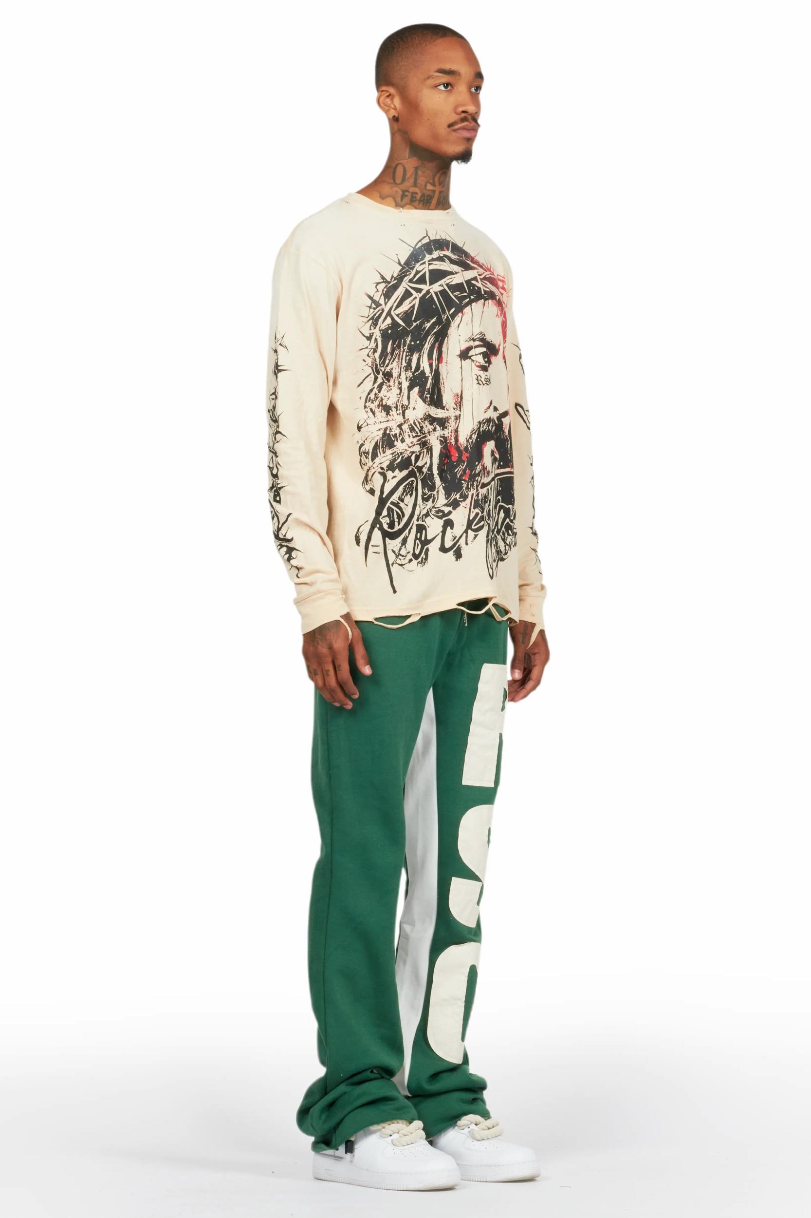 Uko Green Stacked Baggy Track Pant Male Product Image