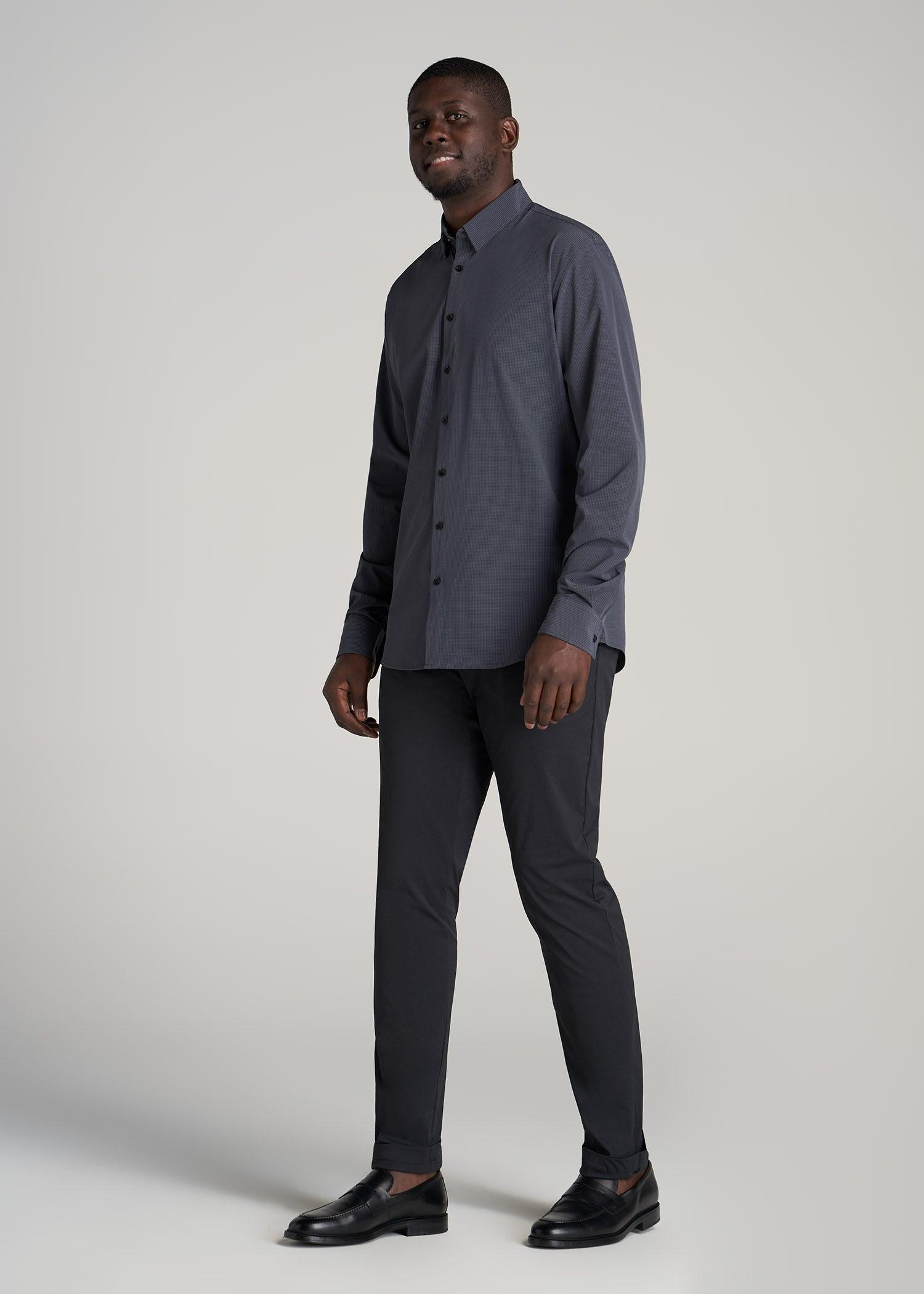Traveler Stretch Dress Shirt for Tall Men in Charcoal Micro Check Male Product Image