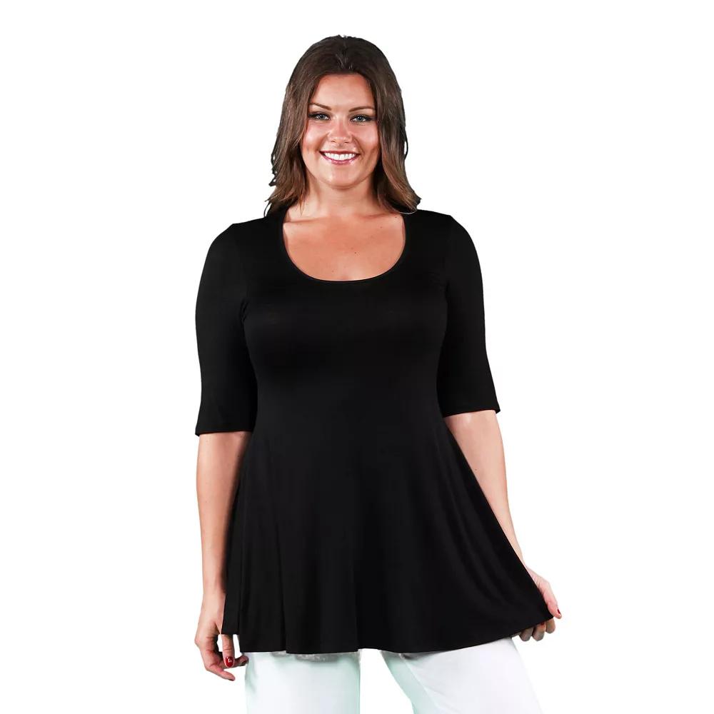 Plus Size 24Seven Comfort Apparel Elbow Swing Tunic Top, Womens Green Product Image