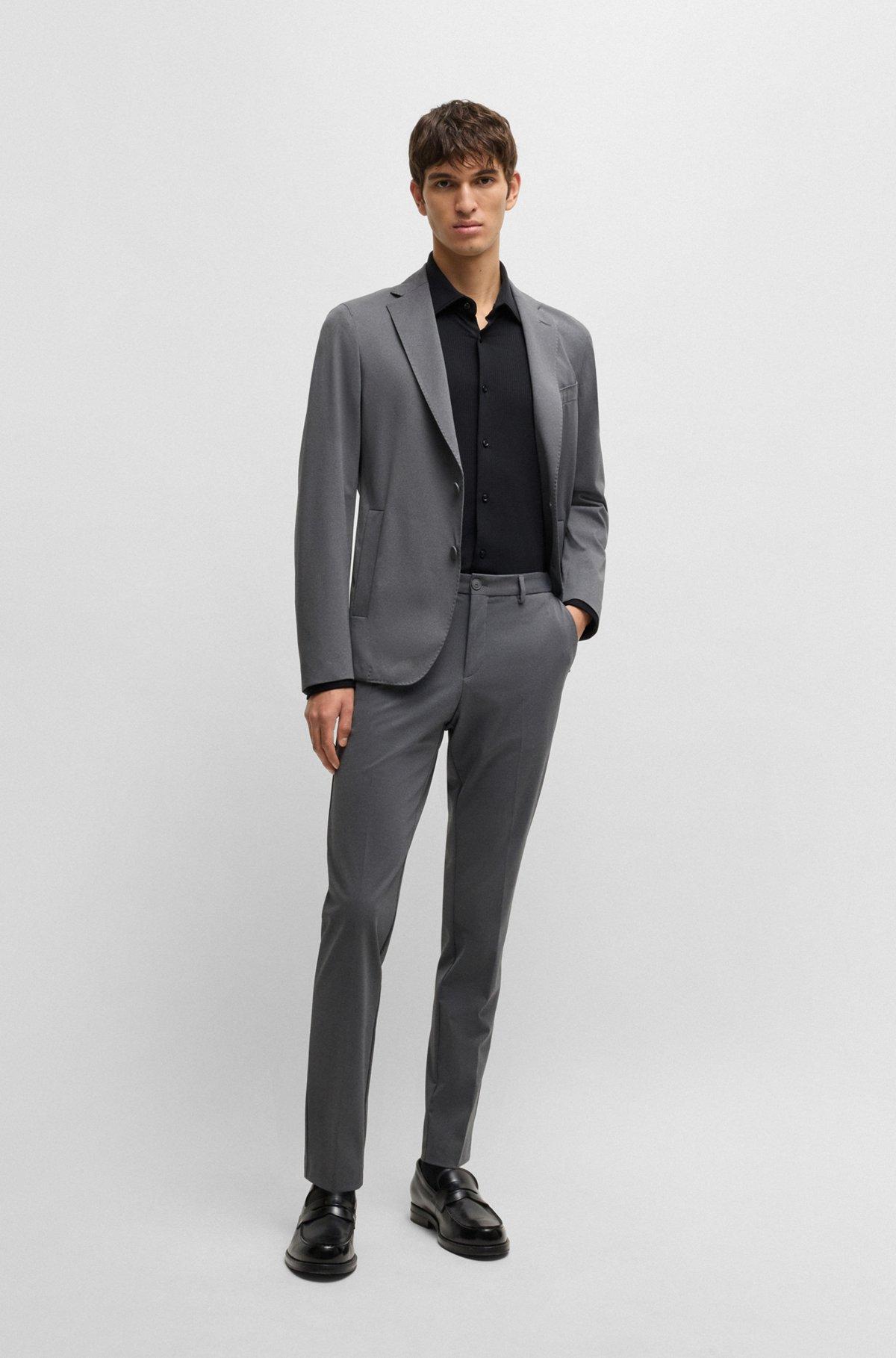 BOSS - Slim-fit shirt in textured performance-stretch jersey - Black Product Image