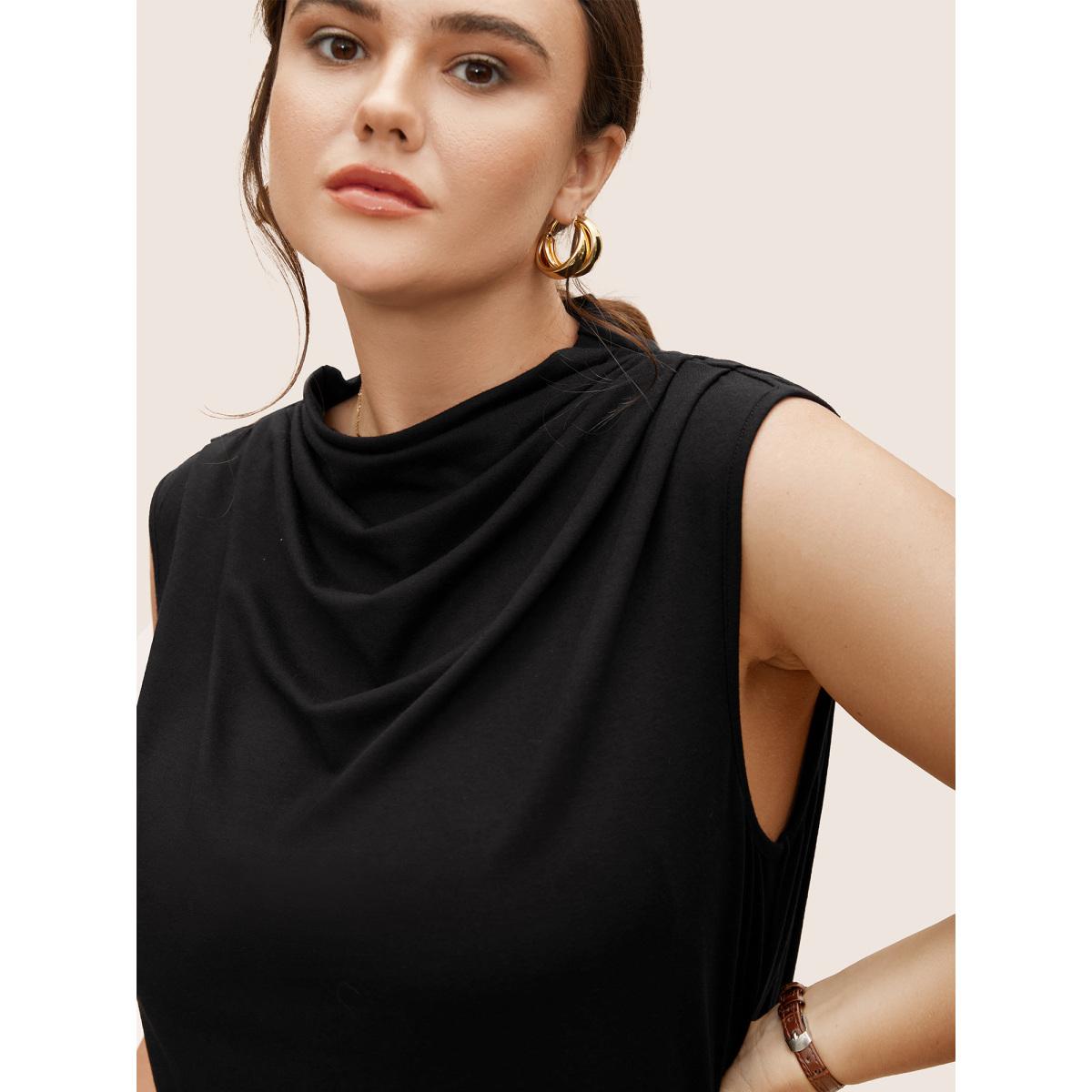 Plus Size Supersoft Essentials Solid Mock Neck Tank Top Women Black At the Office Pleated Mock Neck Work Tank Tops Camis BloomChic 26/4X Product Image