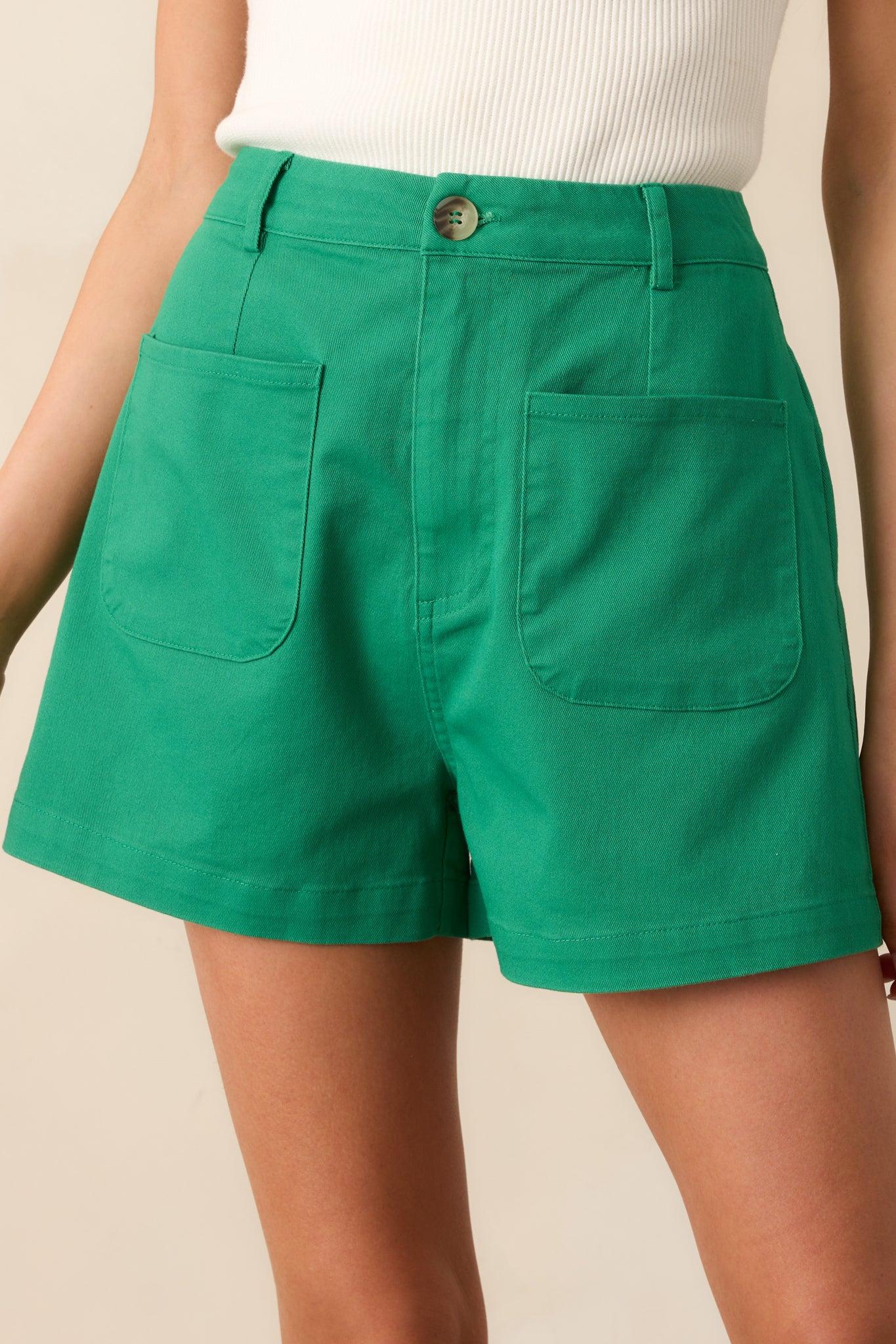 For The Moment Green High Waisted Patch Pocket Shorts Product Image