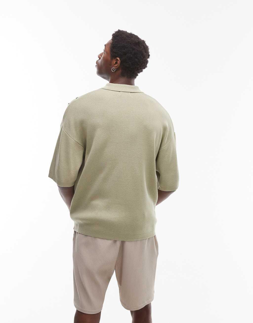 Topman embroidered floral knit shirt in sage and black Product Image