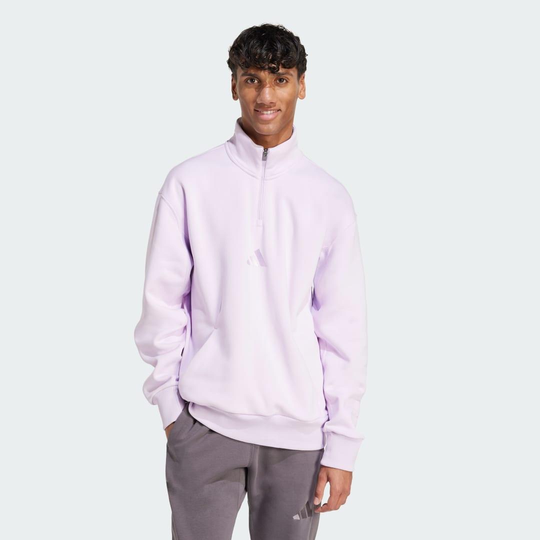 adidas ALL SZN Fleece 1/4-Zip Crew Sweatshirt Ice Lavender M Mens Product Image