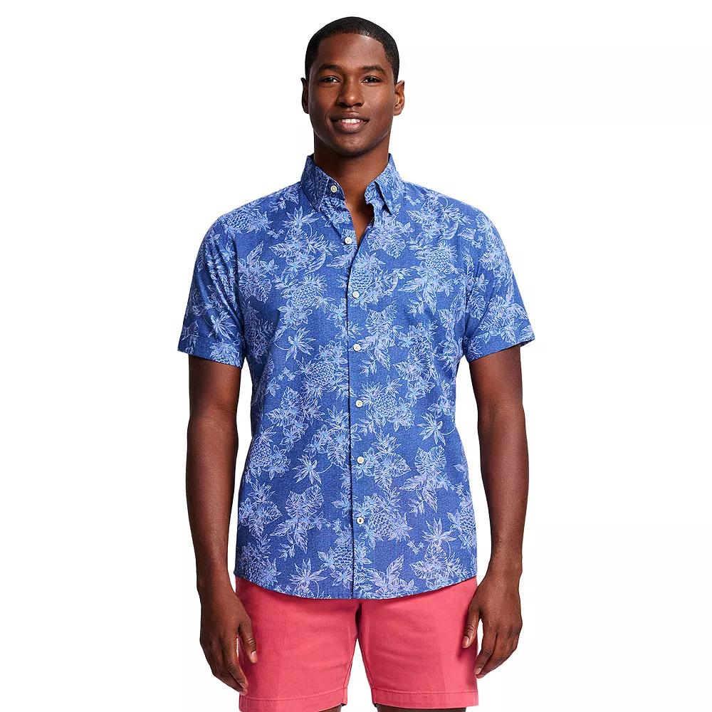 Men's IZOD Saltwater Dockside Chambray Short Sleeve Button-Down Shirt, Size: Small, Tanager Turquoise Product Image