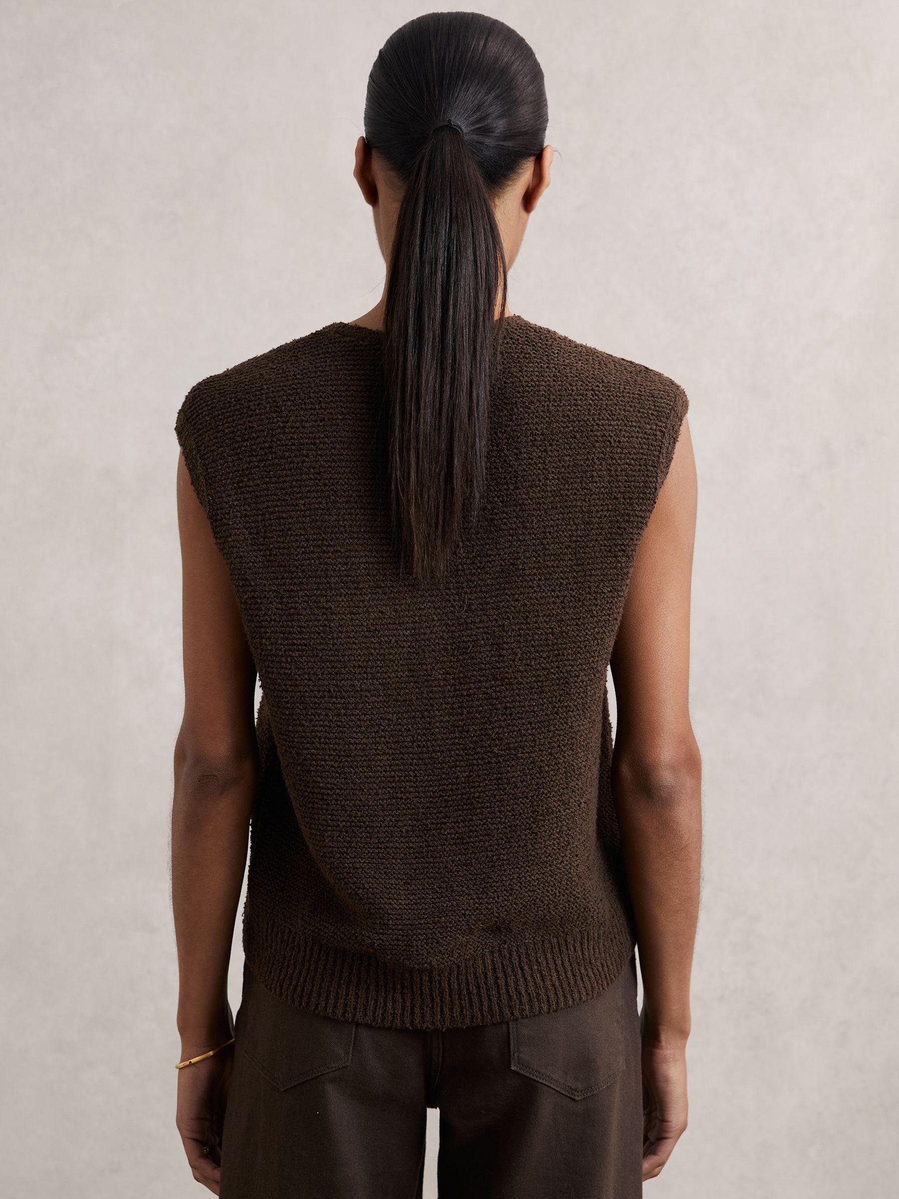 Cotton-Linen Button-Through Knit Top in Chocolate Brown Product Image