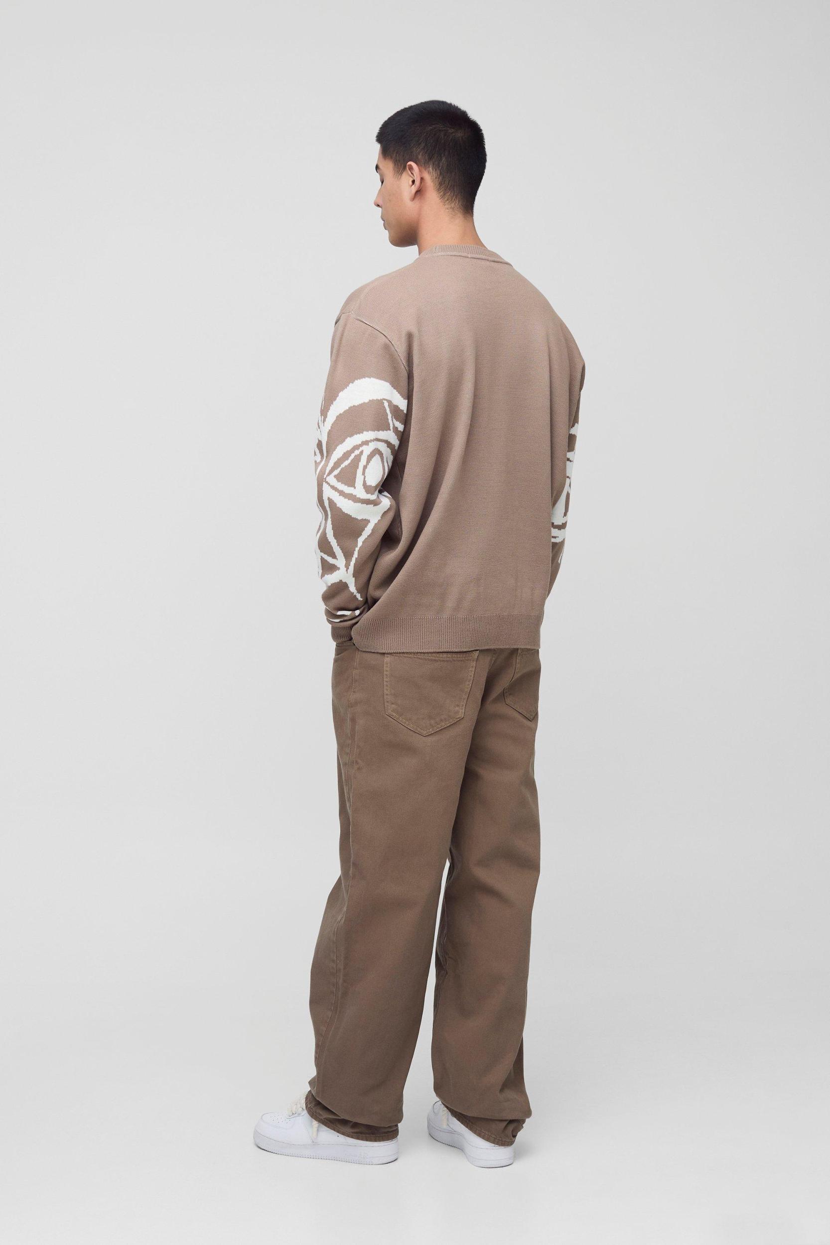 Tall Oversized Boxy Abstract Line Face Knitted Sweater | boohooMAN USA Product Image