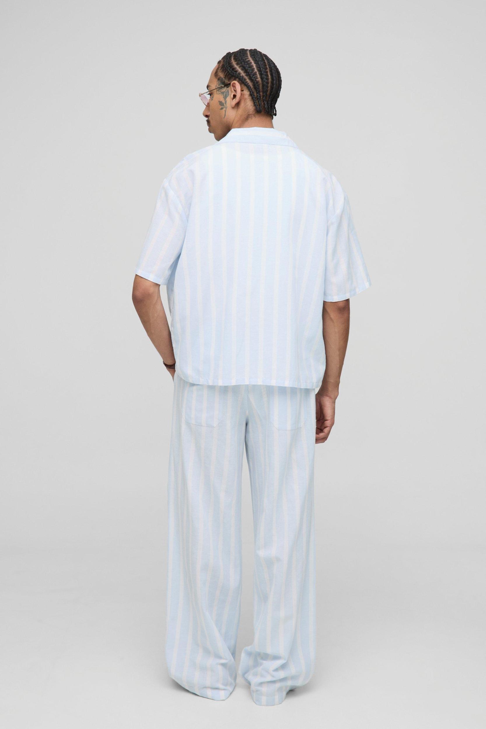 Oversized Boxy Linen Look Stripe Pocket Detail Shirt | boohooMAN USA Product Image
