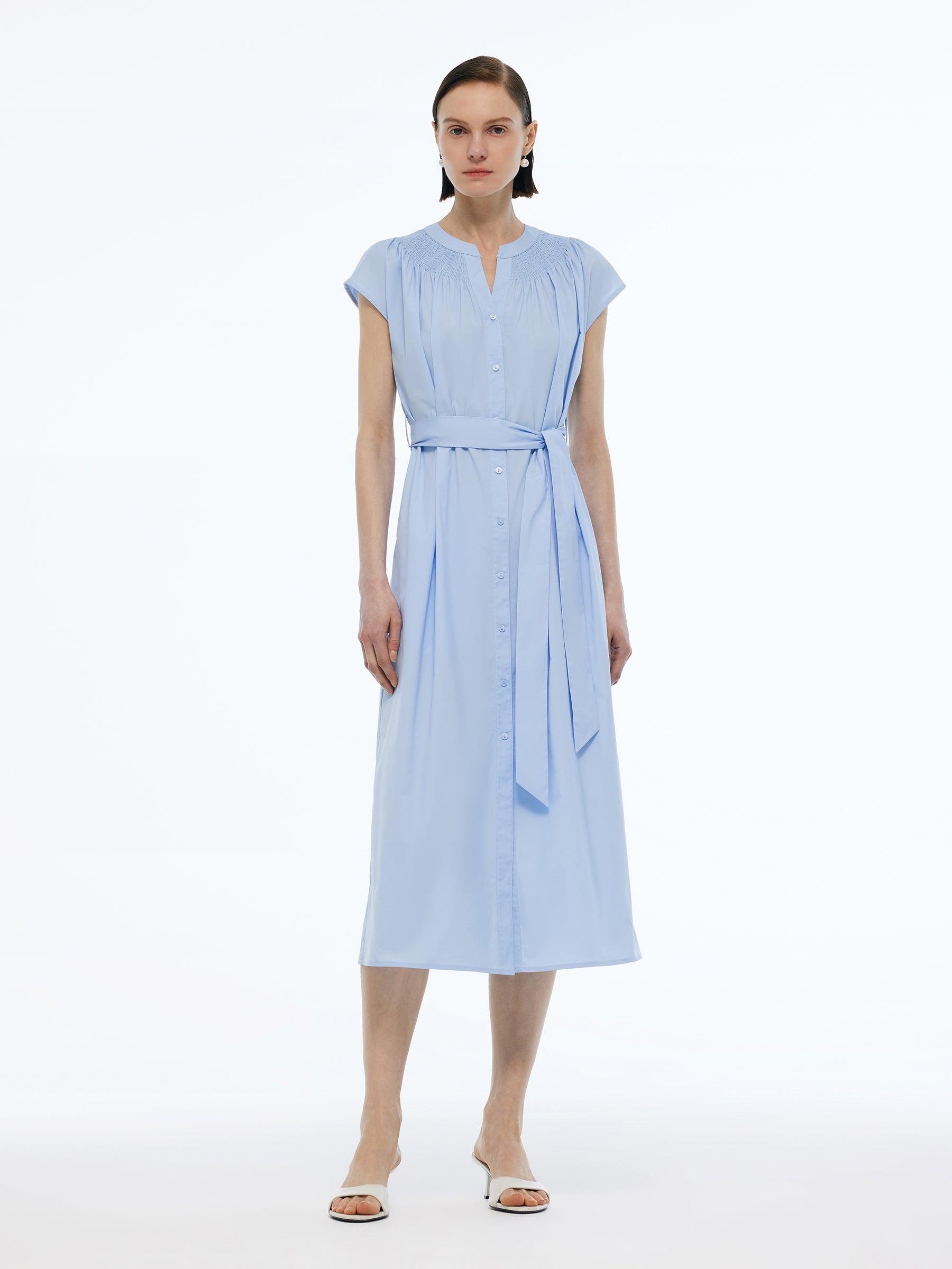 Cap Sleeve Women Tie Belt Midi Dress Product Image