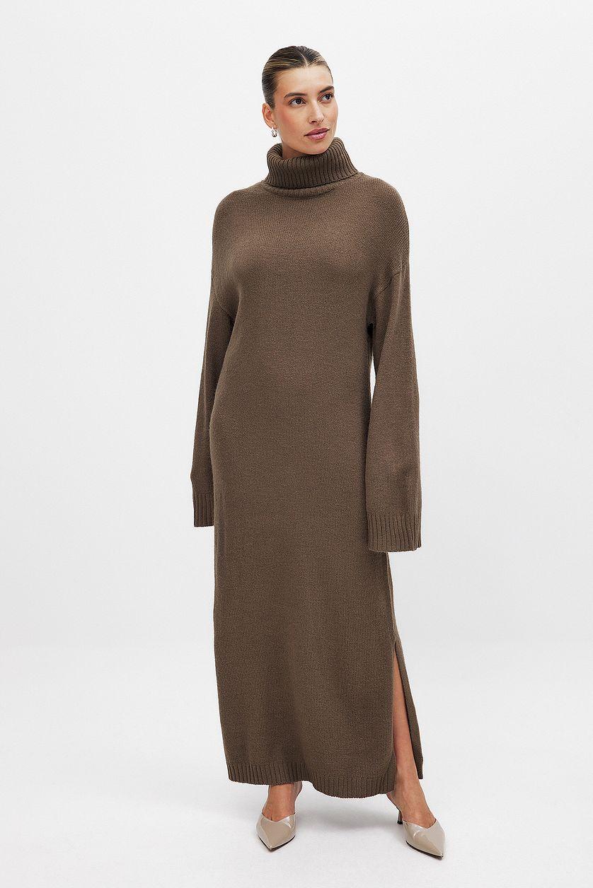 Knitted Oversized Maxi Dress Brown Product Image