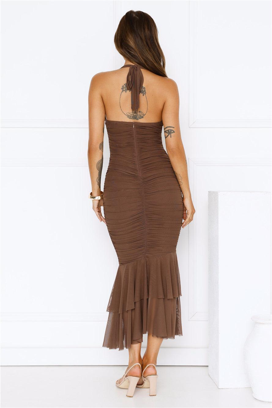 Moonrise Melody Mesh Maxi Dress Brown Product Image