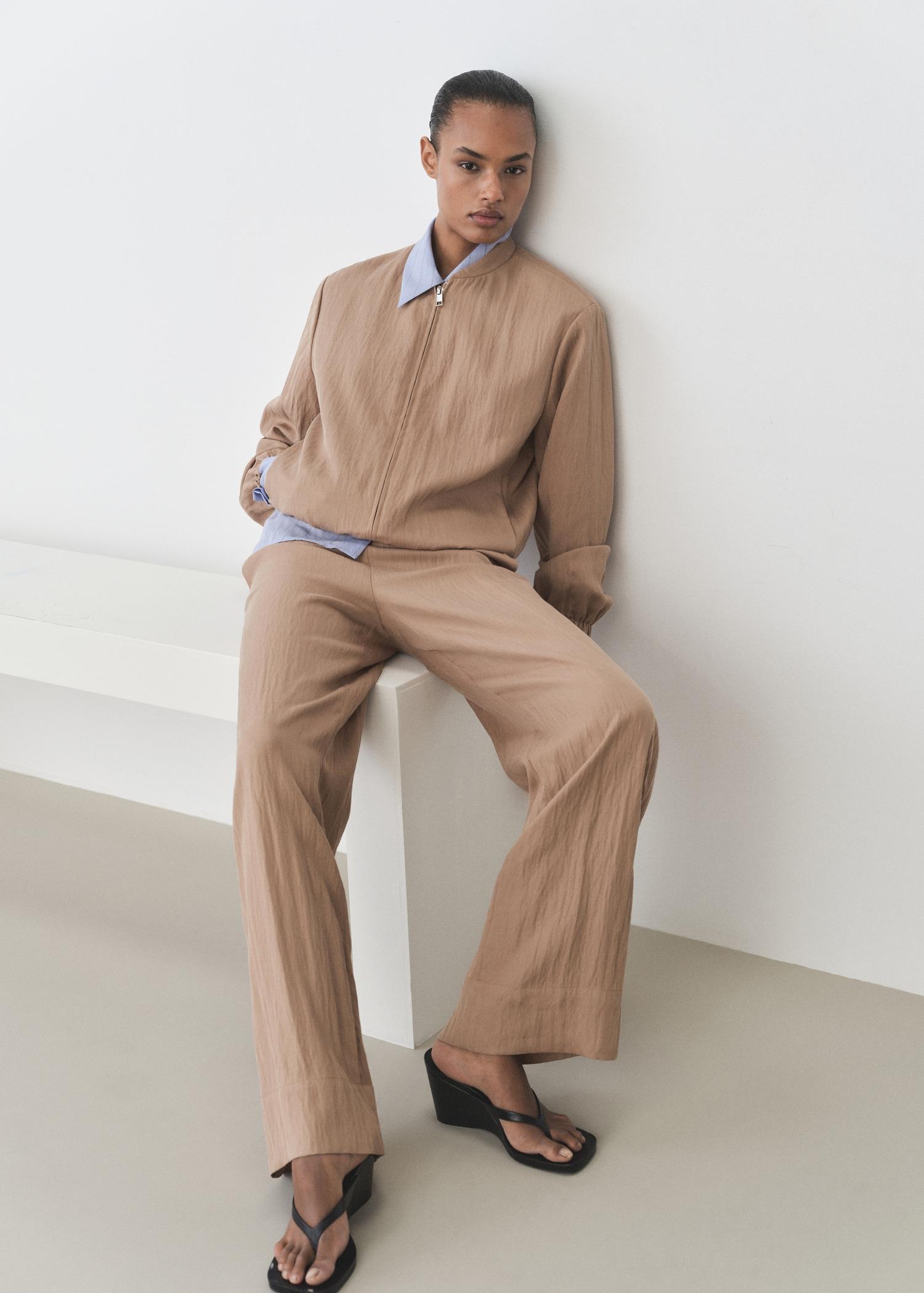 Straight-fit lyocell textured pants - Women | MANGO USA Product Image