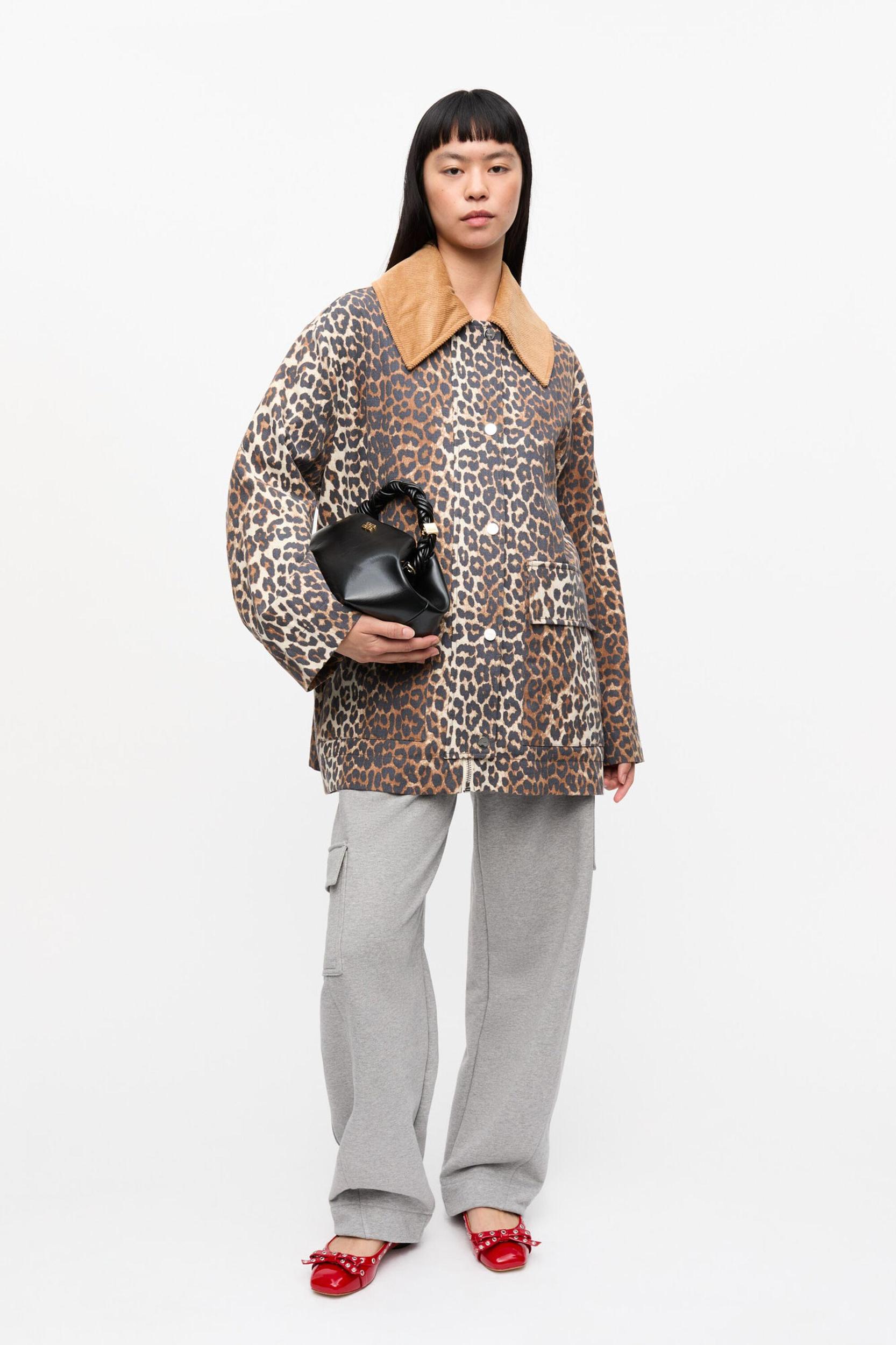 Leopard Printed Canvas Midi Jacket Product Image