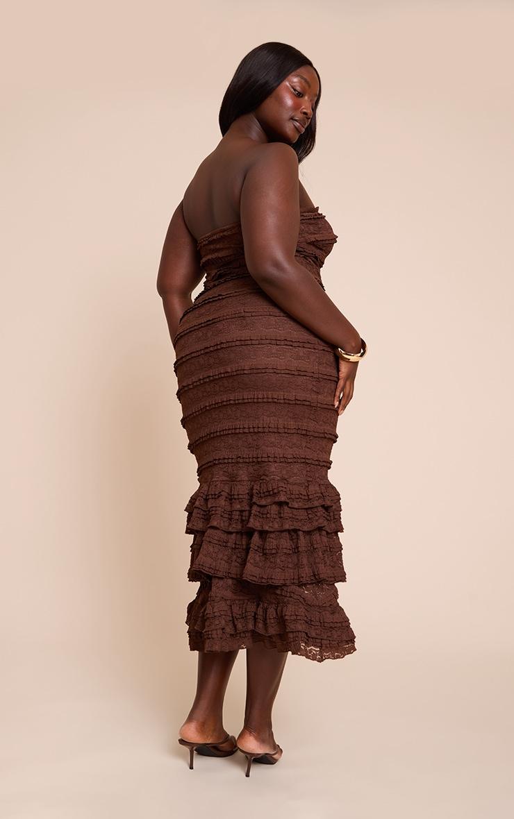 Plus Chocolate Textured Lace Frill Tiered Midaxi Dress Product Image