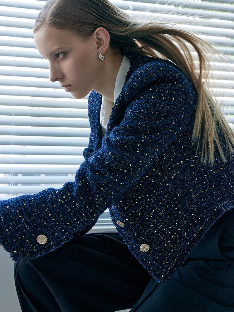 Wool Blend Tweed Square Neck Women Crop Jacket Product Image