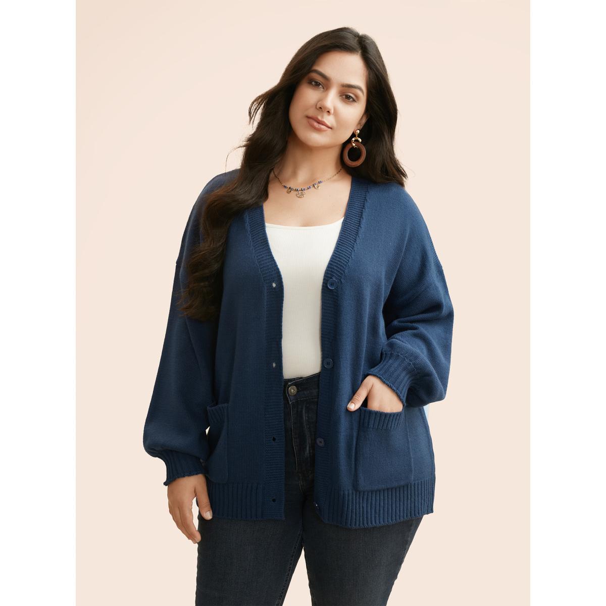 Plus Size Landscape Pattern Drop Shoulder Sleeve Cardigan Mediumblue Women Casual Loose Long Sleeve Everyday Cardigans BloomChic 10/M Product Image