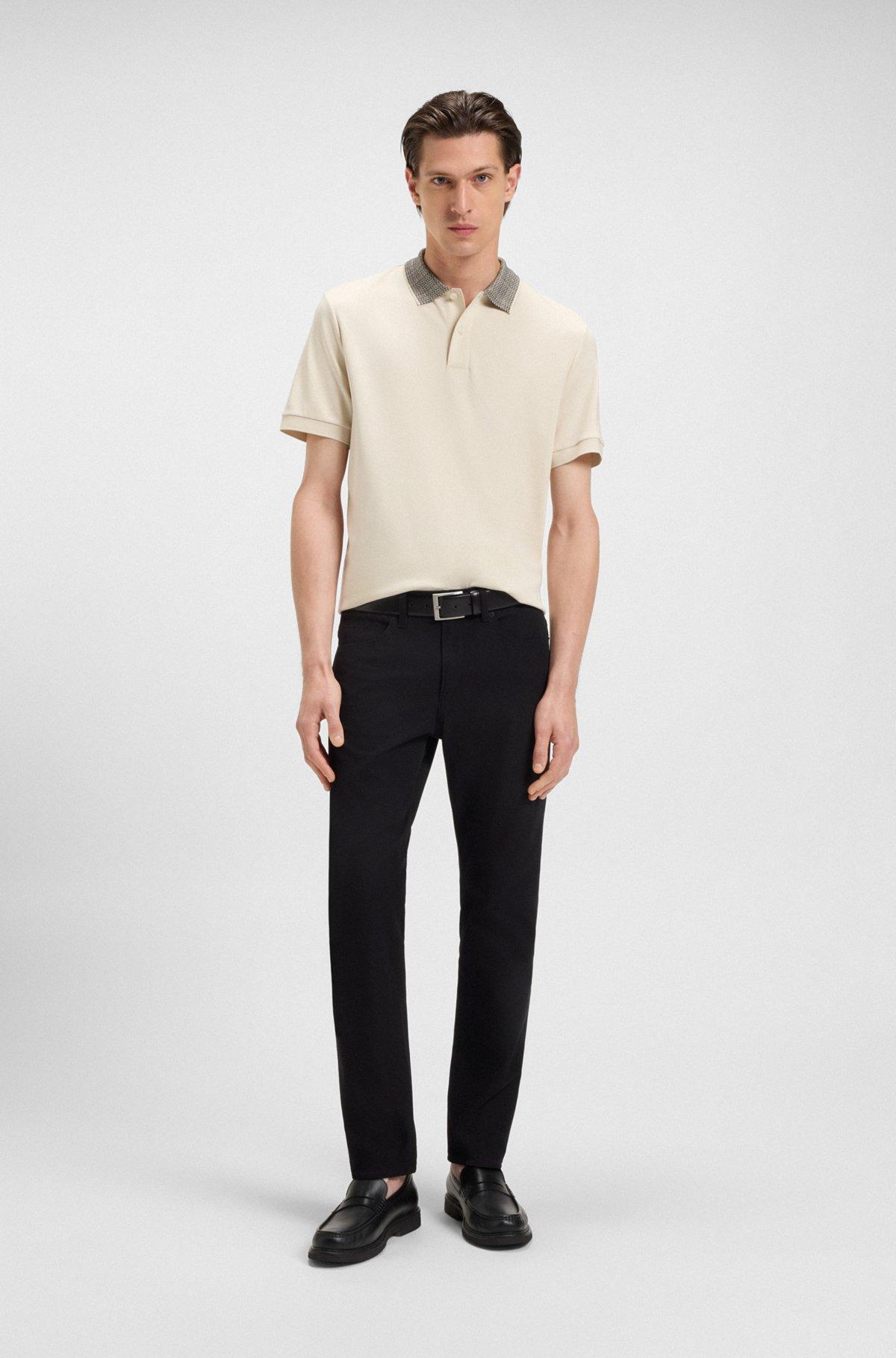 Pima-cotton polo shirt with patterned collar Product Image