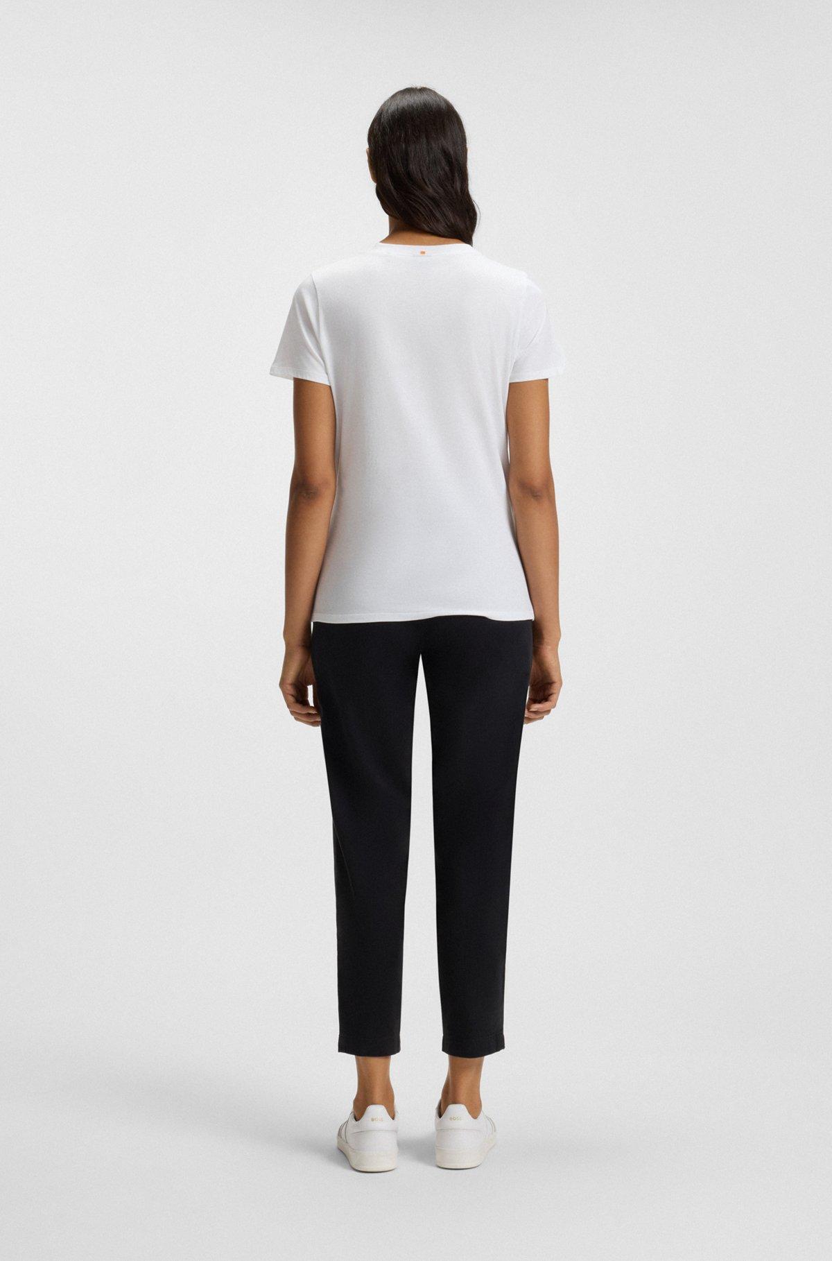 BOSS - Cotton T-shirt with contrast logo stripe - White Product Image