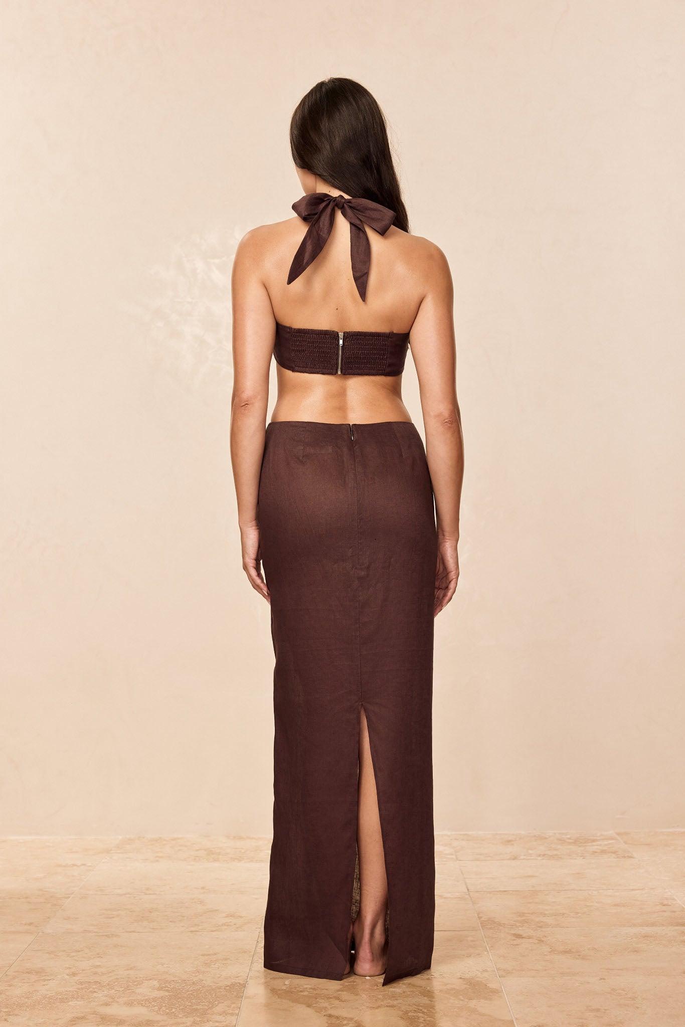 Fontelina Linen Skirt - Espresso Linen Product Image