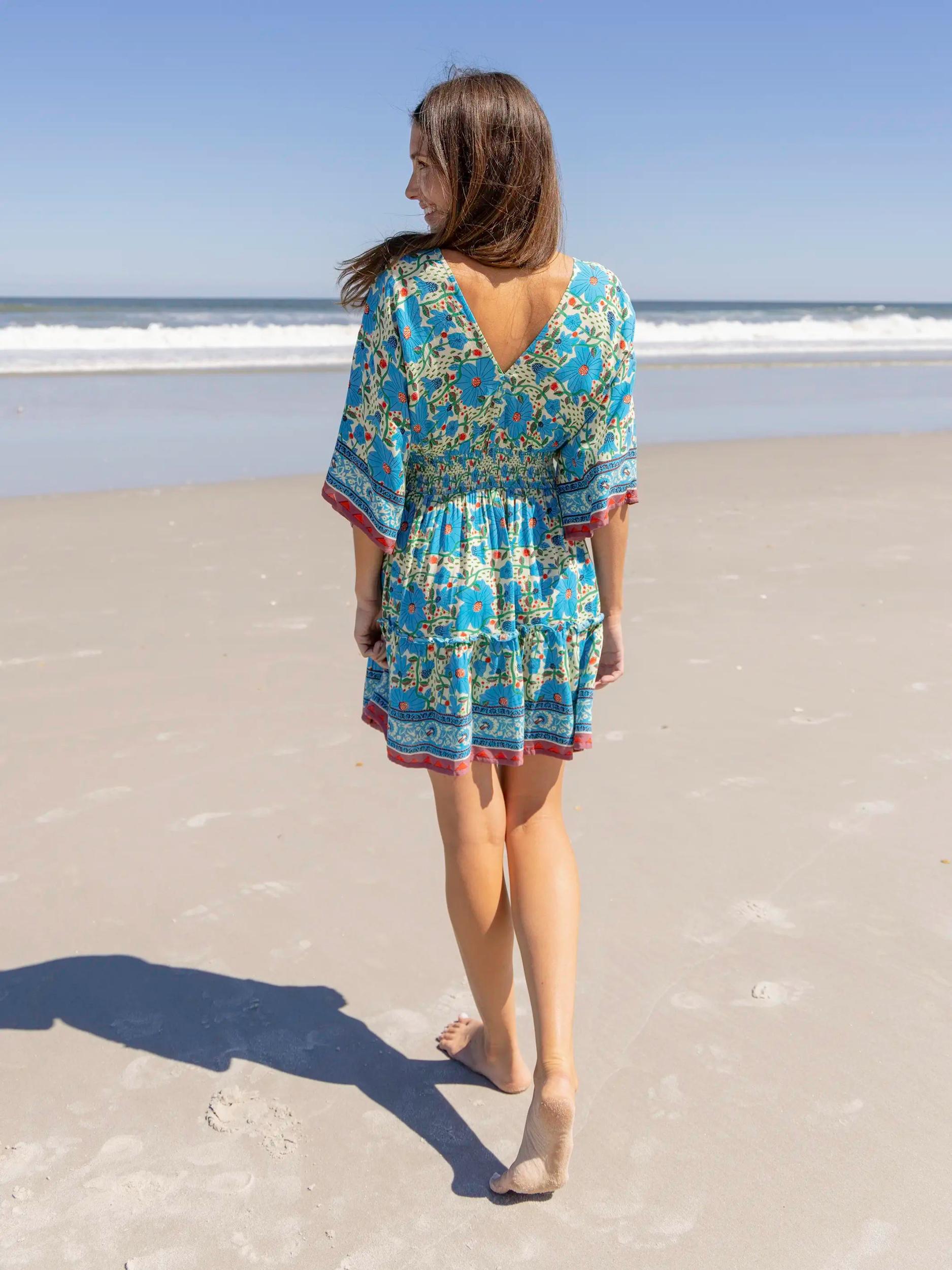 Celia Mini Dress - Cream Blue Floral Product Image