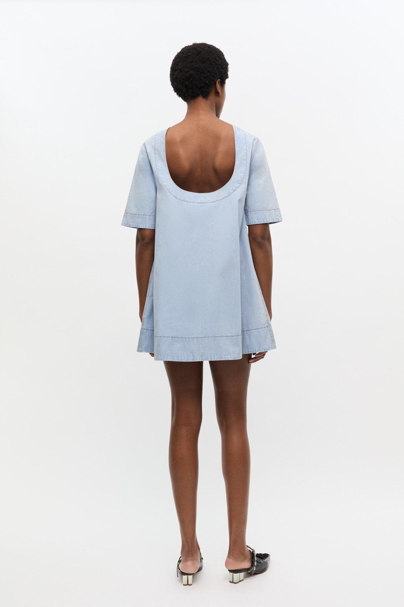 Light Blue A-line Mini Denim Dress Product Image