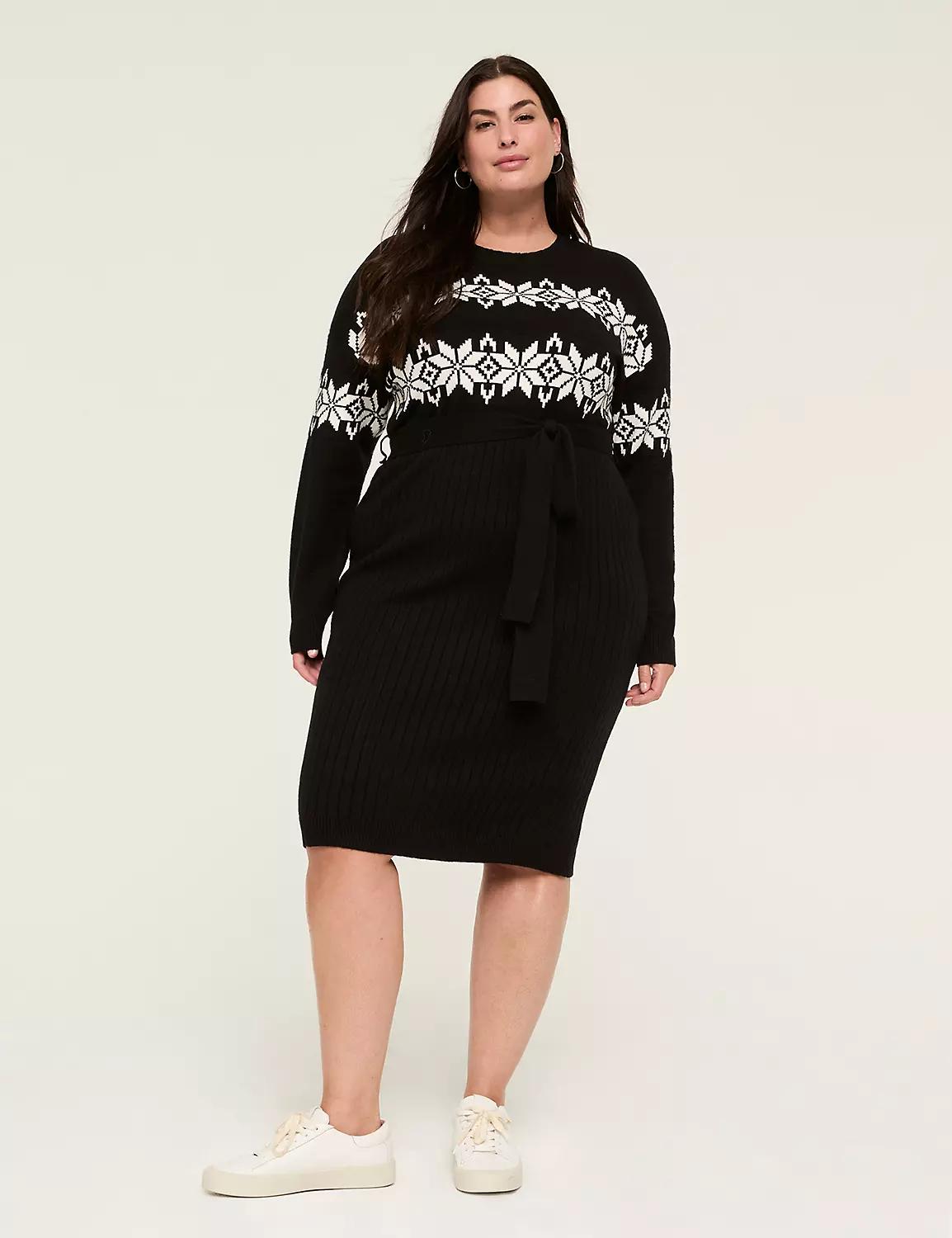 Crew-Neck Fair Isle Sweater Dress Product Image