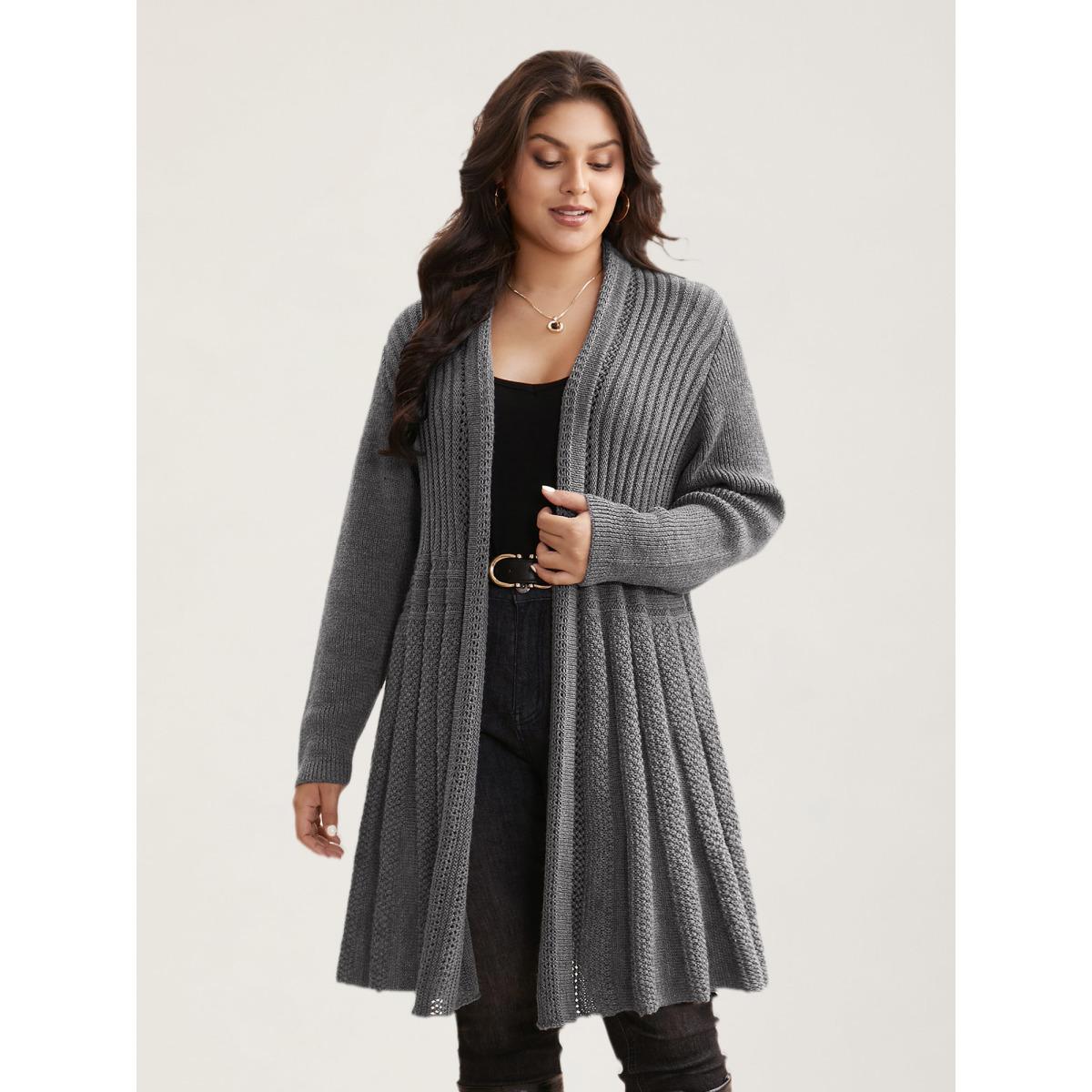 Plus Size Plain Textured Kimono Collar Cardigan Mediumgray Women Timeless Loose Long Sleeve Elegant Cardigans BloomChic 18-20/2X Product Image