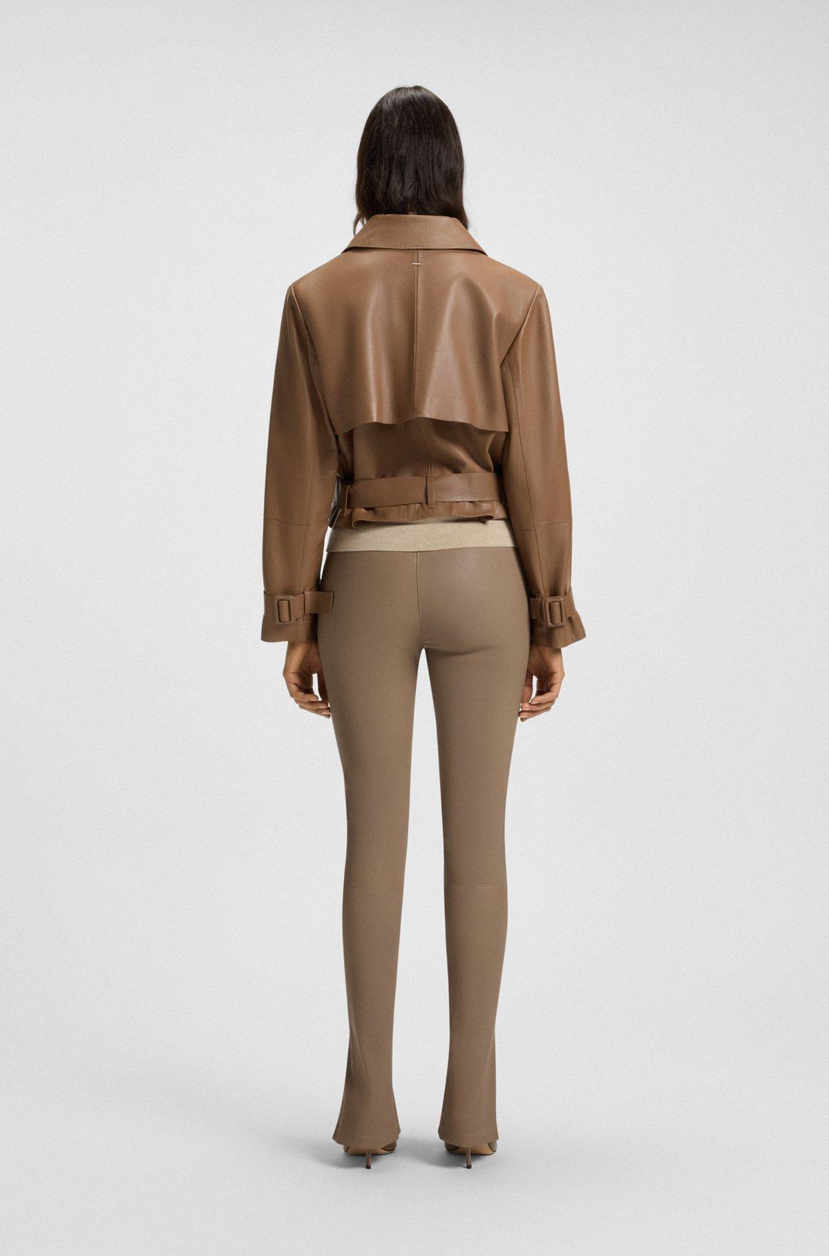 Trench-style leather jacket with tie-up belt Product Image